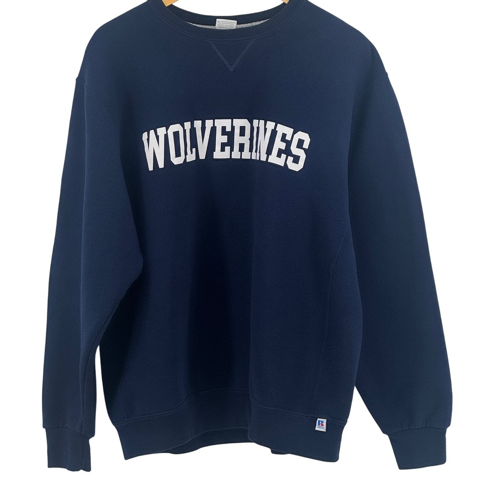 Russell Athletic Michigan Wolverines Sweatshirt Men XL Navy Blue Crewneck Fleece